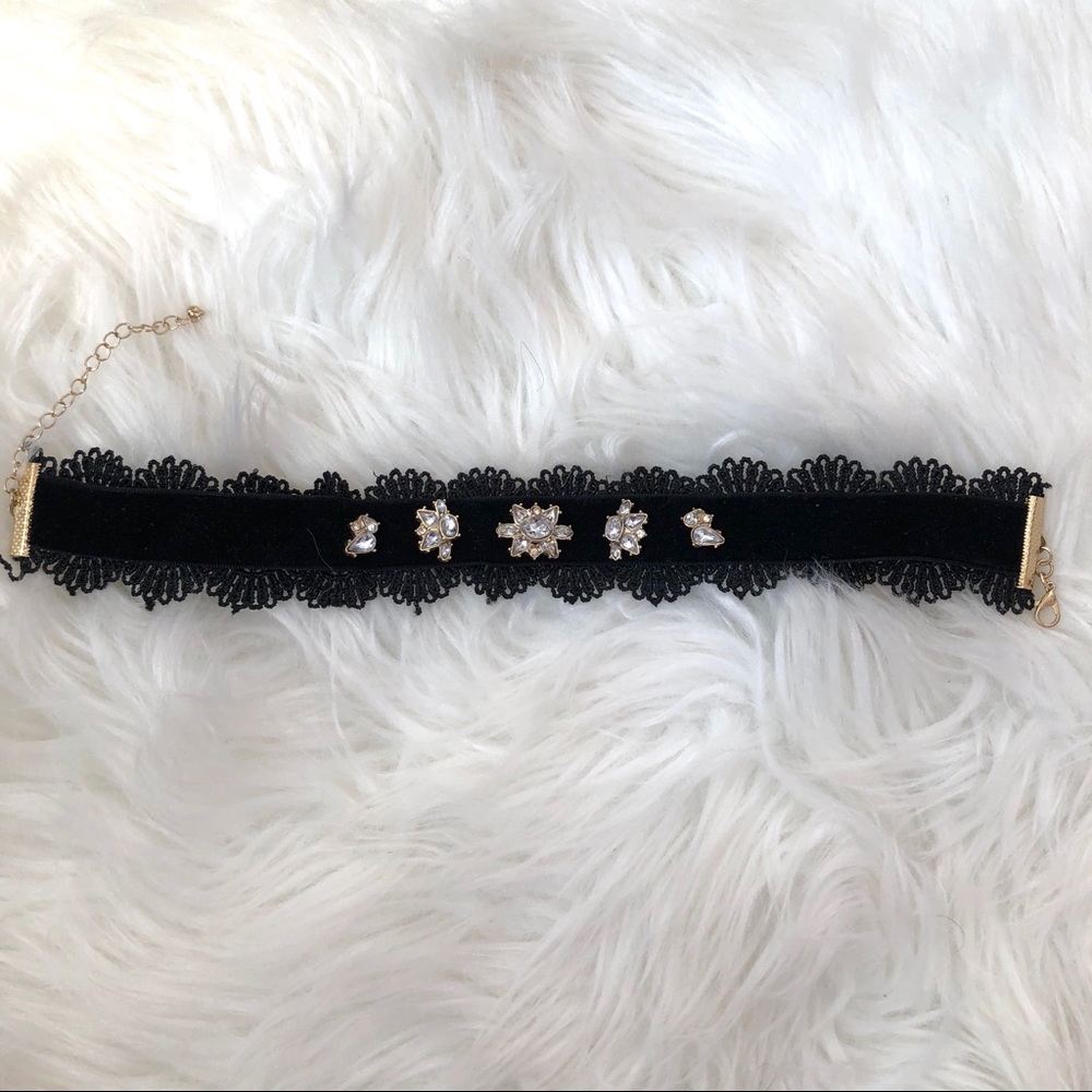 Black Velvet And Lace W/ Crystal Choker